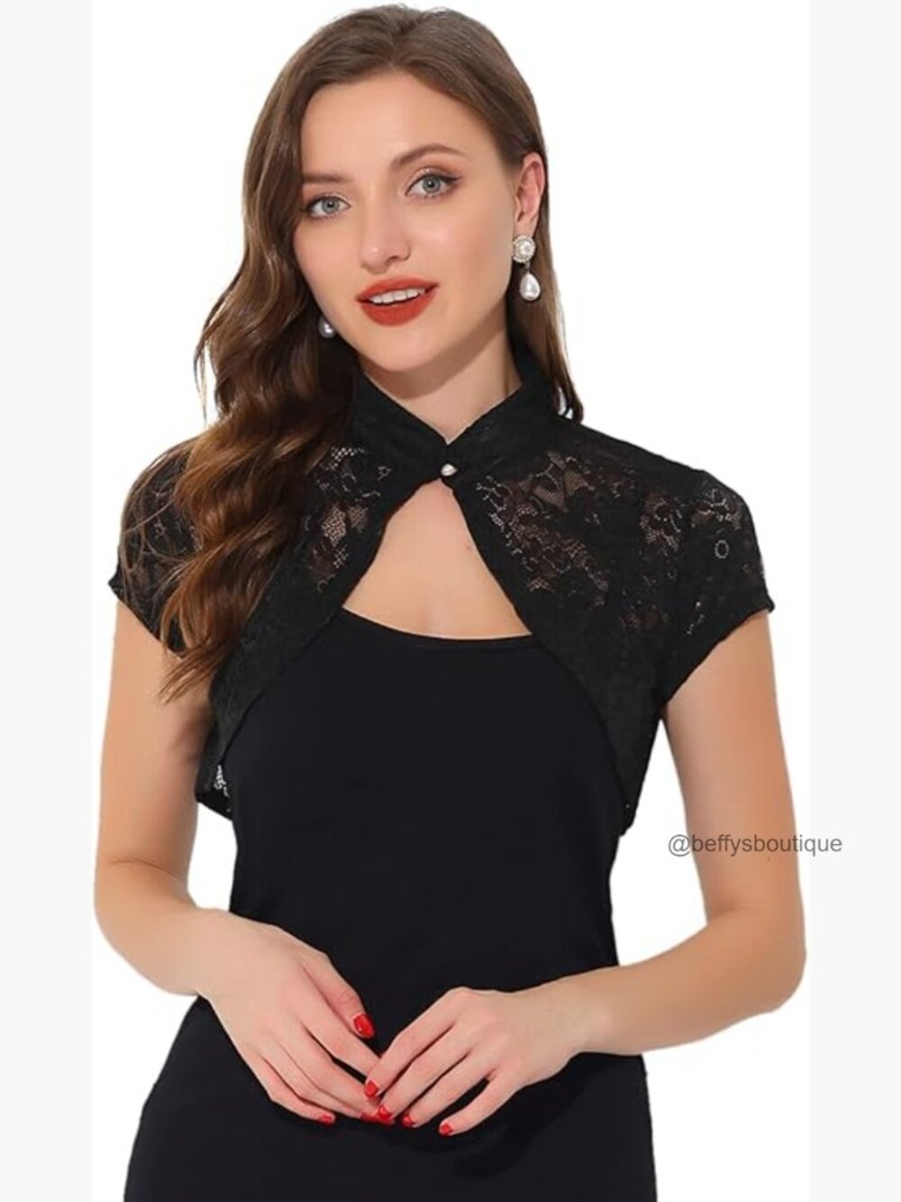 Lace Shrug Bolero Cardigan Stand Collar Short Sleeve Cropped Wedding Cover Up